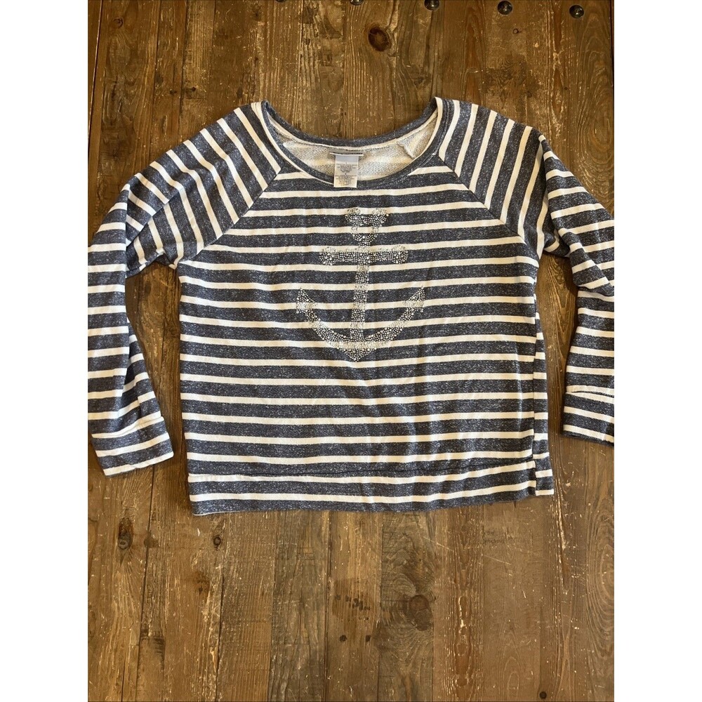 Disney Cruise Women's Sweater Striped Navy & White Mickey Anchor Size Large